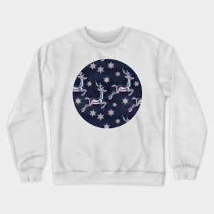 Silver Snowflakes & Happy Reindeer in Navy Blue & Pink Crewneck Sweatshirt